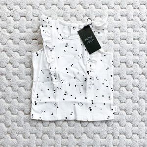 NWT Miles Baby White Speckled Ruffle Top. Super soft & stretchy! Size 12 months.
